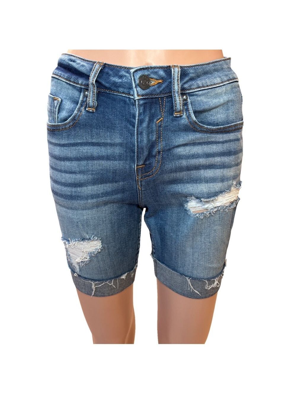 Vigoss Marley Bermuda Blue Distressed Cut-Off Shorts 26